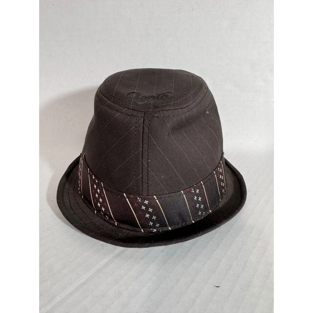 Goorin Bros Brown Pinstripe Wool Blend Fedora Hat Small Brass Logo Pin Band